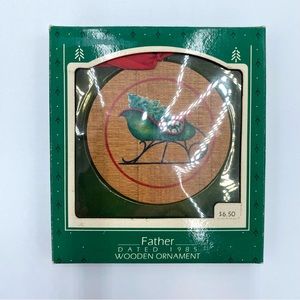 Vintage 1985 Hallmark Keepsake Father 3" Wooden Christmas Ornament Green Sleigh
